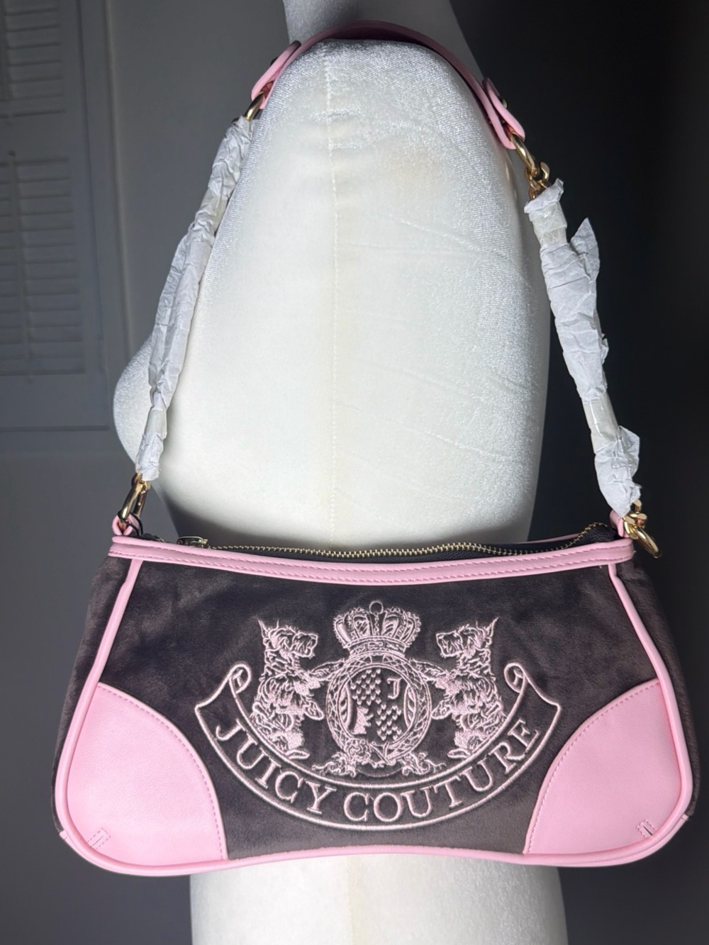 Juicy Couture Pink and Brown Crest Shoulder Bag